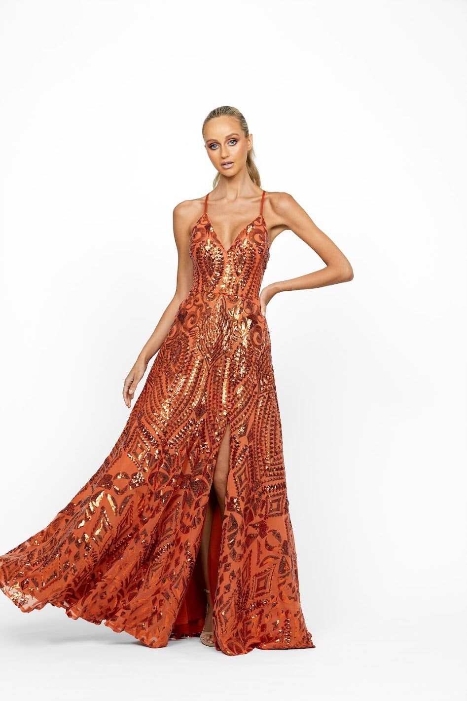 Destiny Plunge Gown Copper Goldilocks Boutique Ciss Cola